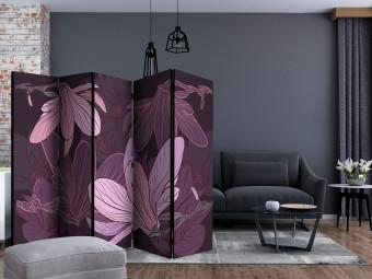 Room Divider Dreamy Flowers II (5-piece) - composition in purple magnolias