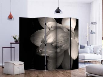 Room Divider Lotus Flower II (5-piece) - black and white composition with magnolia
