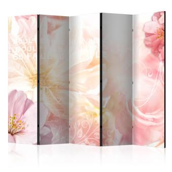 Room Divider Romantic Message II (5-piece) - floral collage in shades of pink
