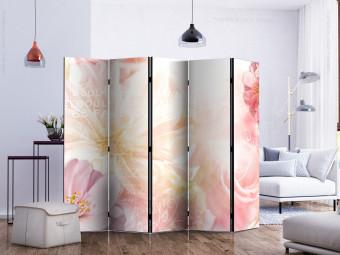 Room Divider Romantic Message II (5-piece) - floral collage in shades of pink
