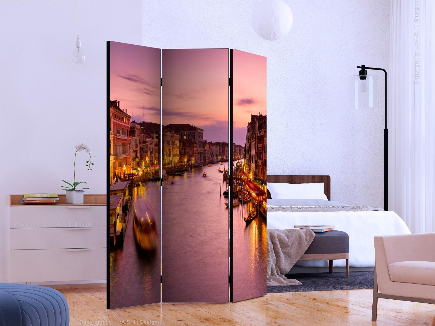 Room Divider City of Lovers - Venice at Night (3-piece) - architecture and river