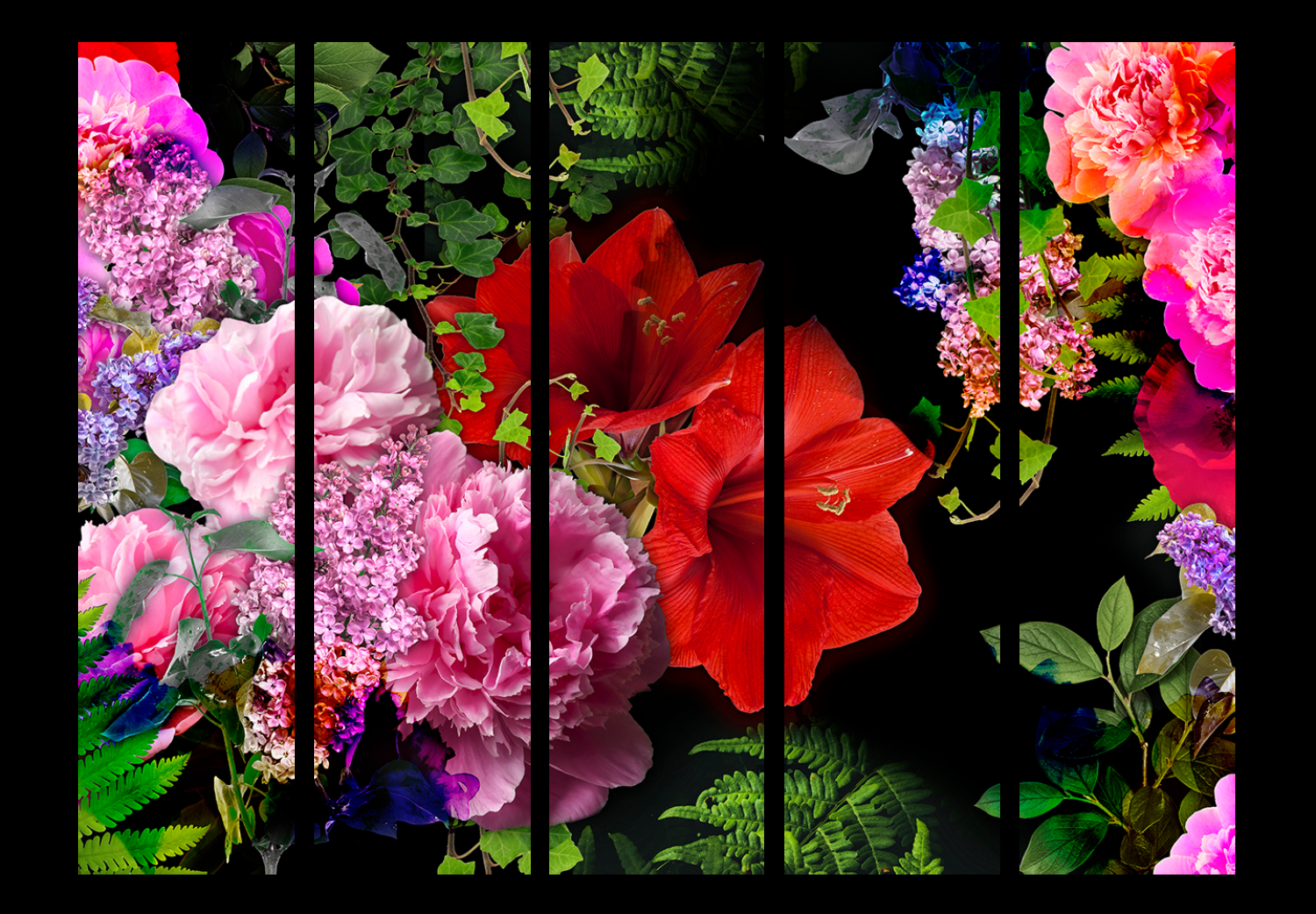 Room Divider Summer Evening II (5-piece) - romantic colorful bouquet with roses