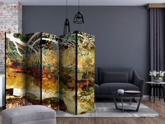 Room Divider River of Life II (5-piece) - abstract landscape with a golden river