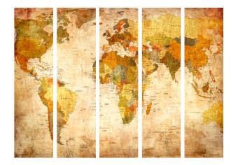 Room Divider In All Its Glory II (5-piece) - retro-styled world map