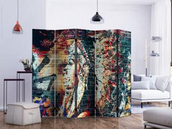 Room Divider Urban Warrior II (5-piece) - colorful figure against brick backdrop