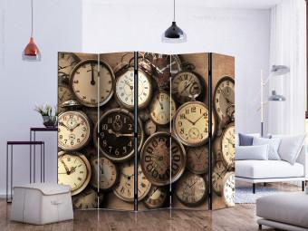 Room Divider Old Clocks II (5-piece) - retro composition in shades of brown