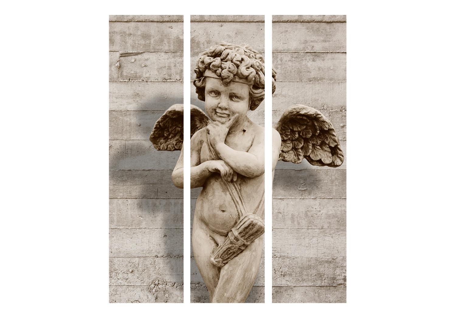 Room Divider Angelic Face (3-piece) - sacred sculpture of a winged boy