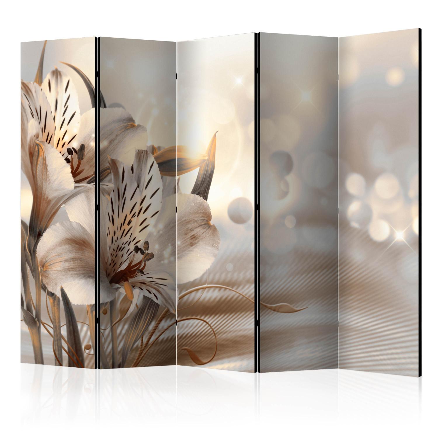 Room Divider Morning Princesses II (5-piece) - 3D illusion of bright lily flowers