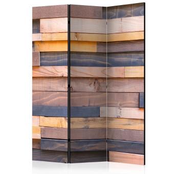 Room Divider Wooden Castle (3-piece) - composition in colorful horizontal planks