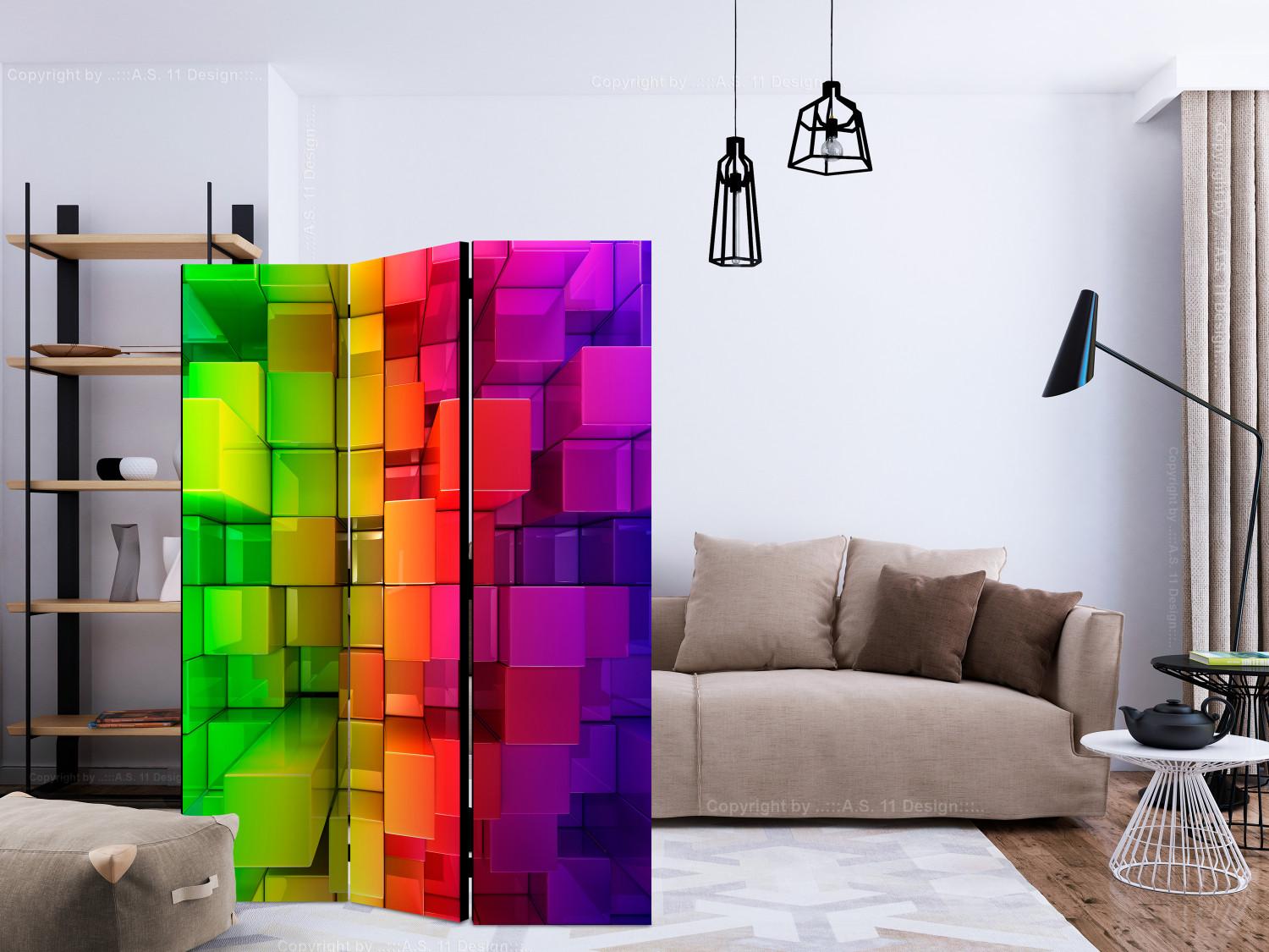 Room Divider Colorful Puzzle (3-piece) - multicolored geometric blocks