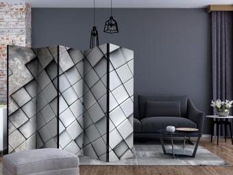 Room Divider Gray 3D Background II (5-piece) - geometric composition in tiles