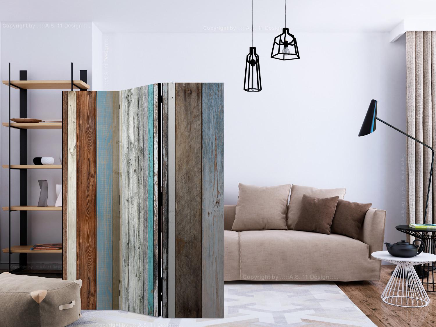 Room Divider Arranged Colors (3-piece) - composition in colorful wooden planks