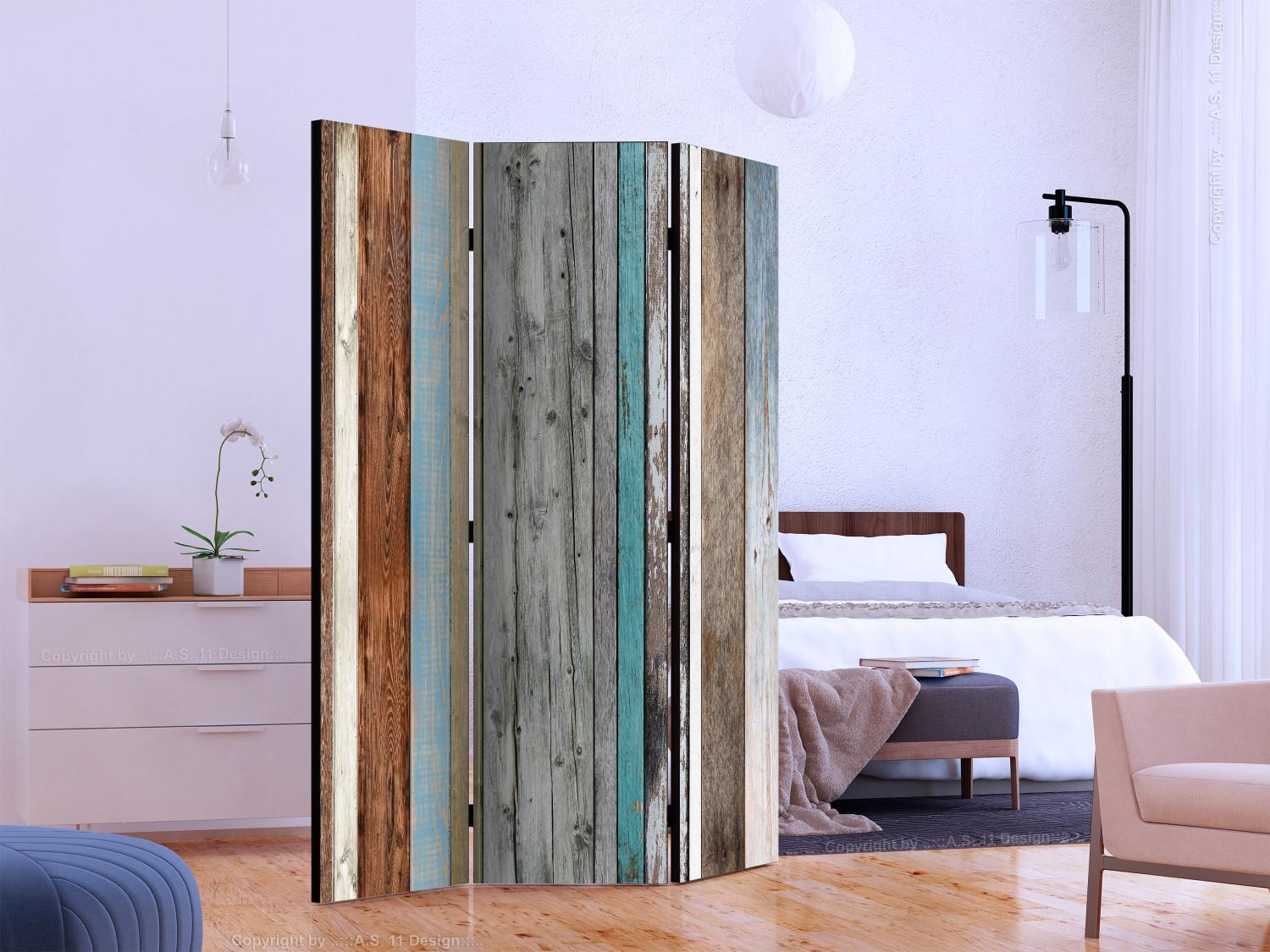 Room Divider Arranged Colors (3-piece) - composition in colorful wooden planks
