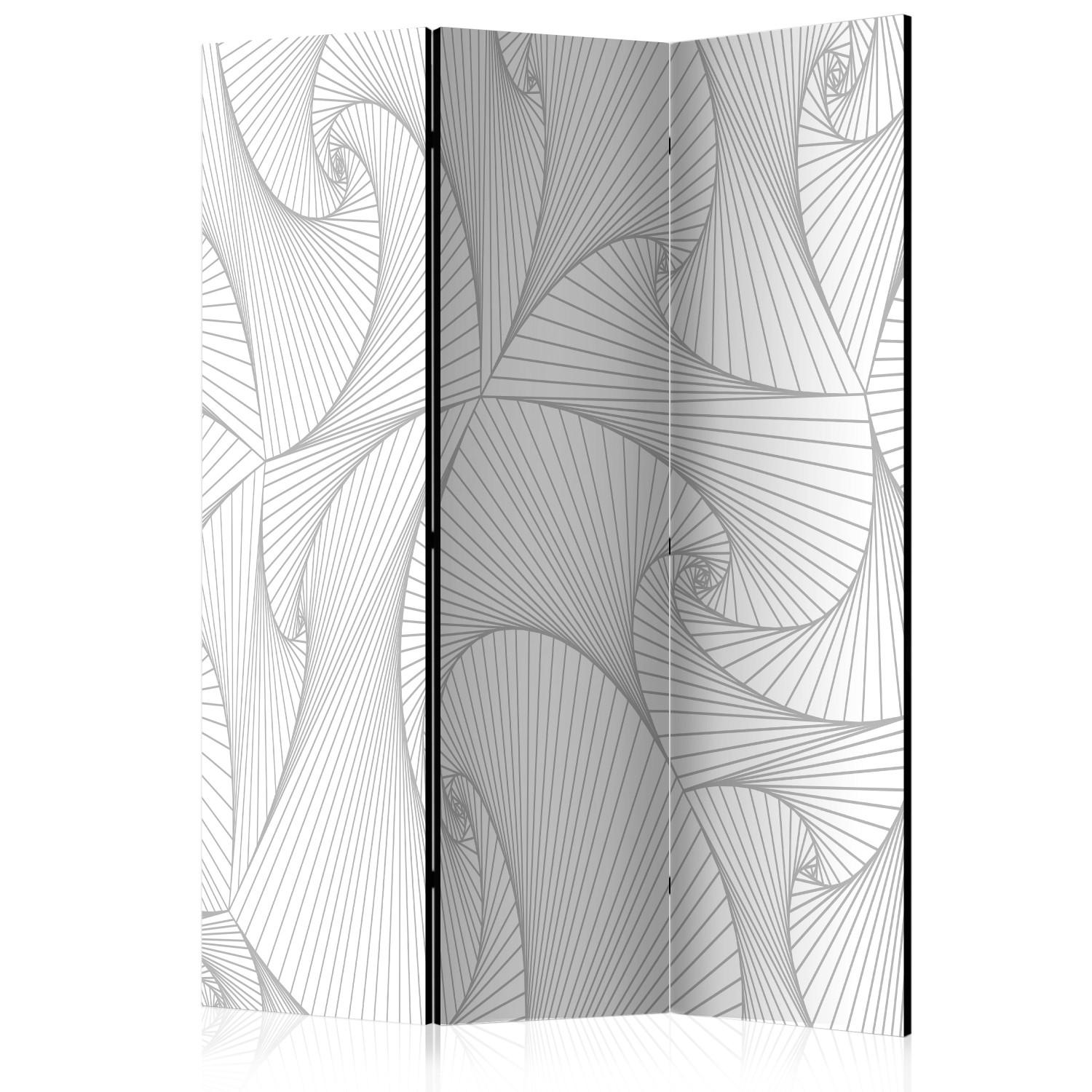 Room Divider Avant-garde Fan (3-piece) - white pattern in geometric figures
