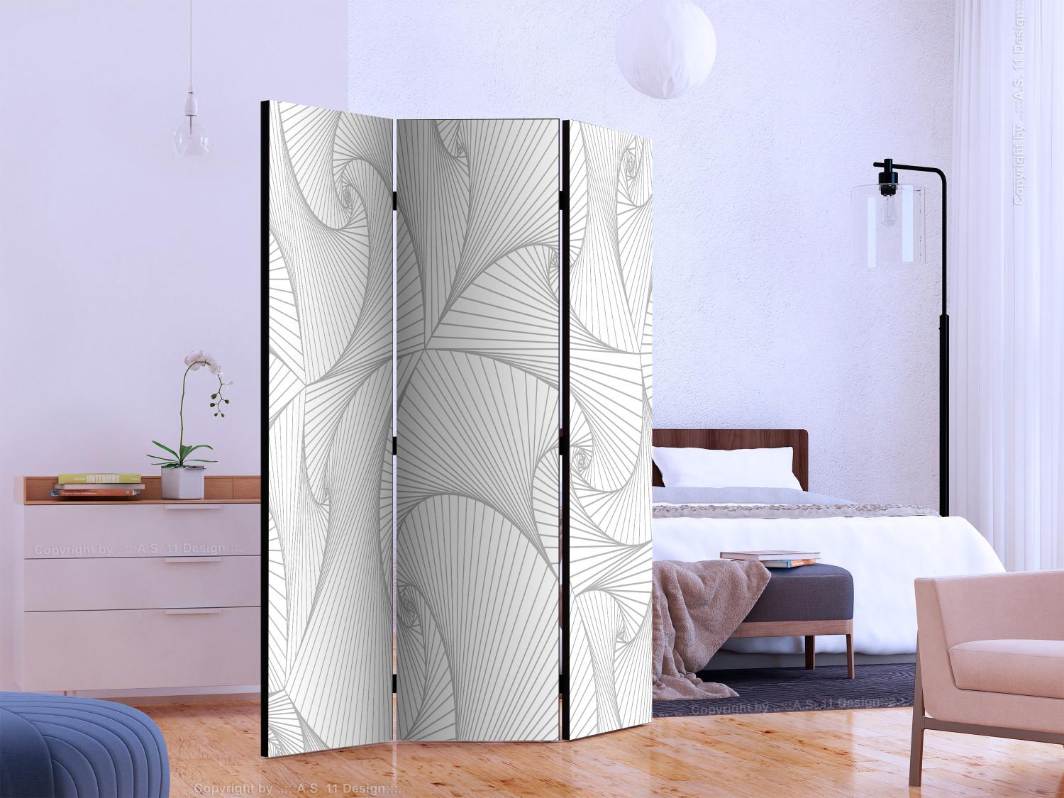 Room Divider Avant-garde Fan (3-piece) - white pattern in geometric figures