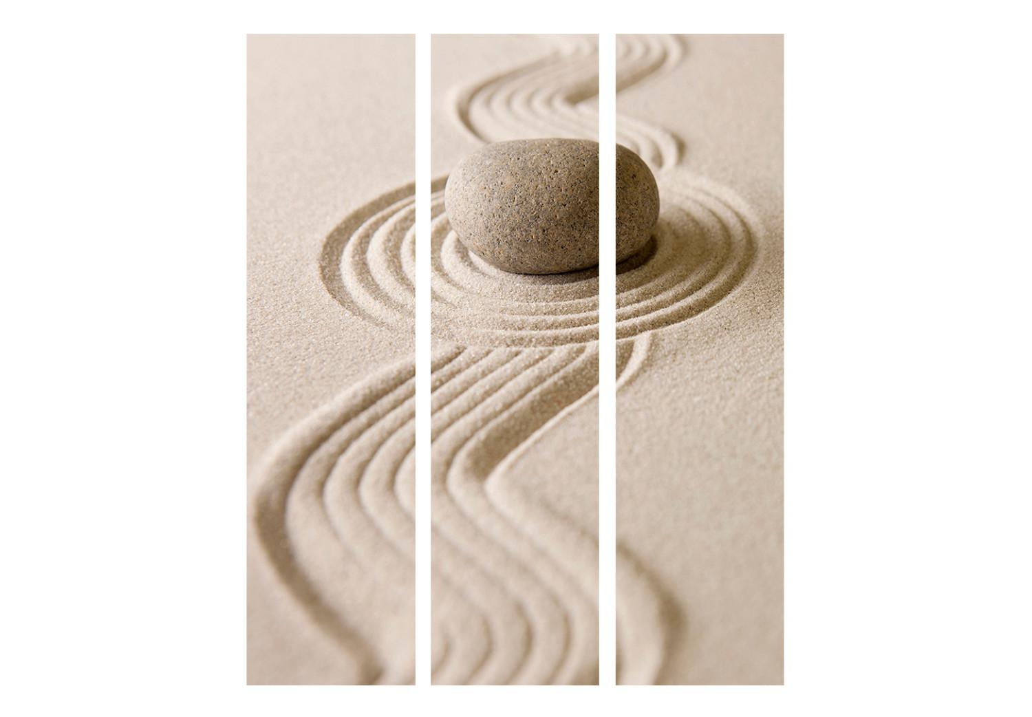 Room Divider Zen: Balance (3-piece) - warm composition with stone on sand