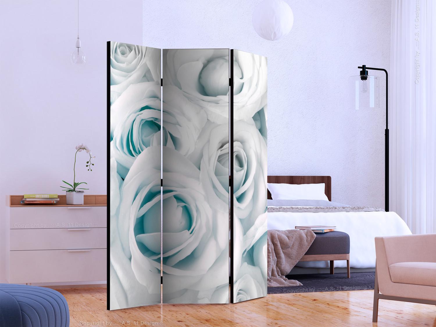 Room Divider Silk Rose (Turquoise) (3-piece) - composition with white flowers