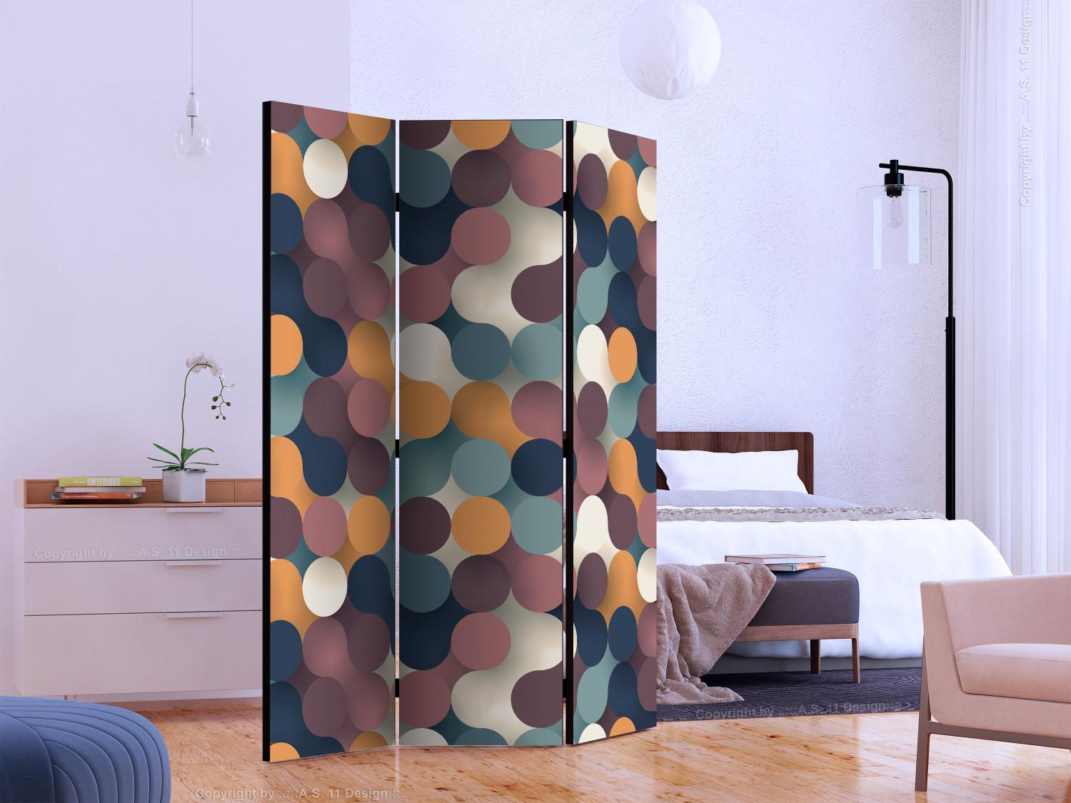 Room Divider Colorful Particles (3-piece) - colorful composition in circular pattern
