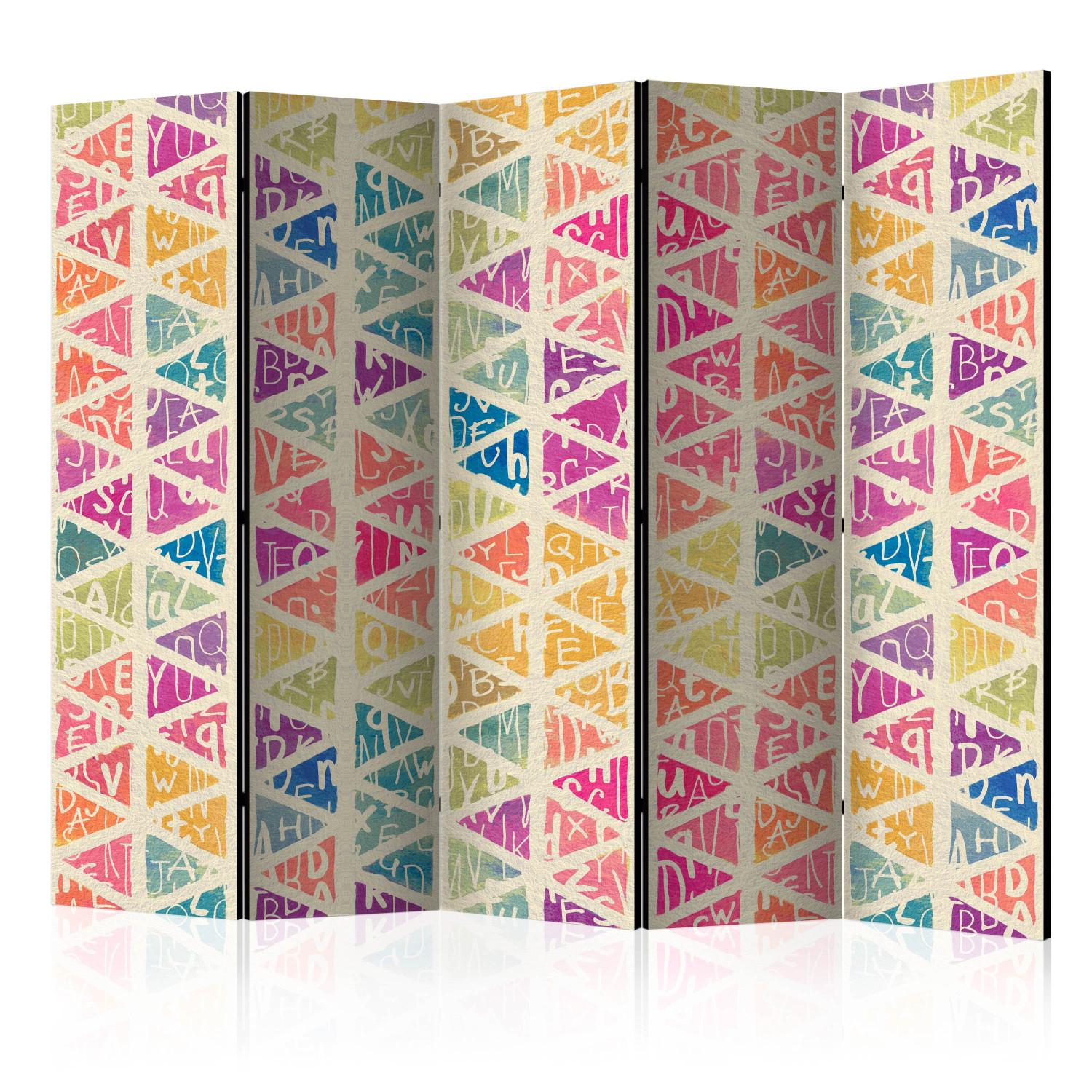 Room Divider Letters and Triangles II (5-piece) - colorful geometric figures