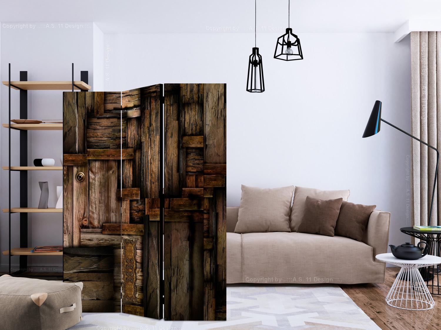 Room Divider Wooden Puzzle (3-piece) - composition in dark brown pattern
