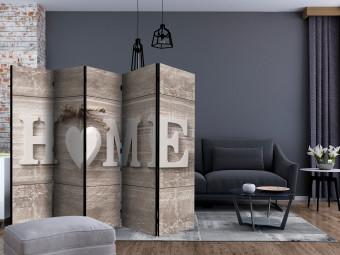 Room Divider Warmth of Home II (5-piece) - English text on a wooden background