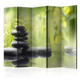 Room Divider Tranquility of Nature II (5-piece) - stones in water and plants in the background