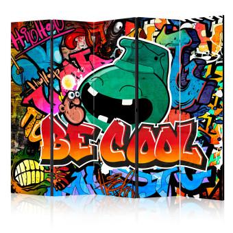 Room Divider Be Cool II (5-piece) - colorful mural with English writings