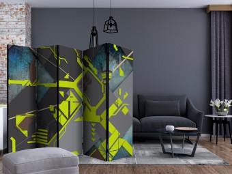 Room Divider Dynamic Paths II (5-piece) - abstraction with a touch of yellow