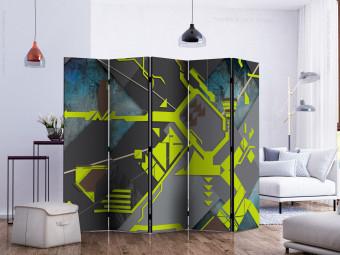 Room Divider Dynamic Paths II (5-piece) - abstraction with a touch of yellow
