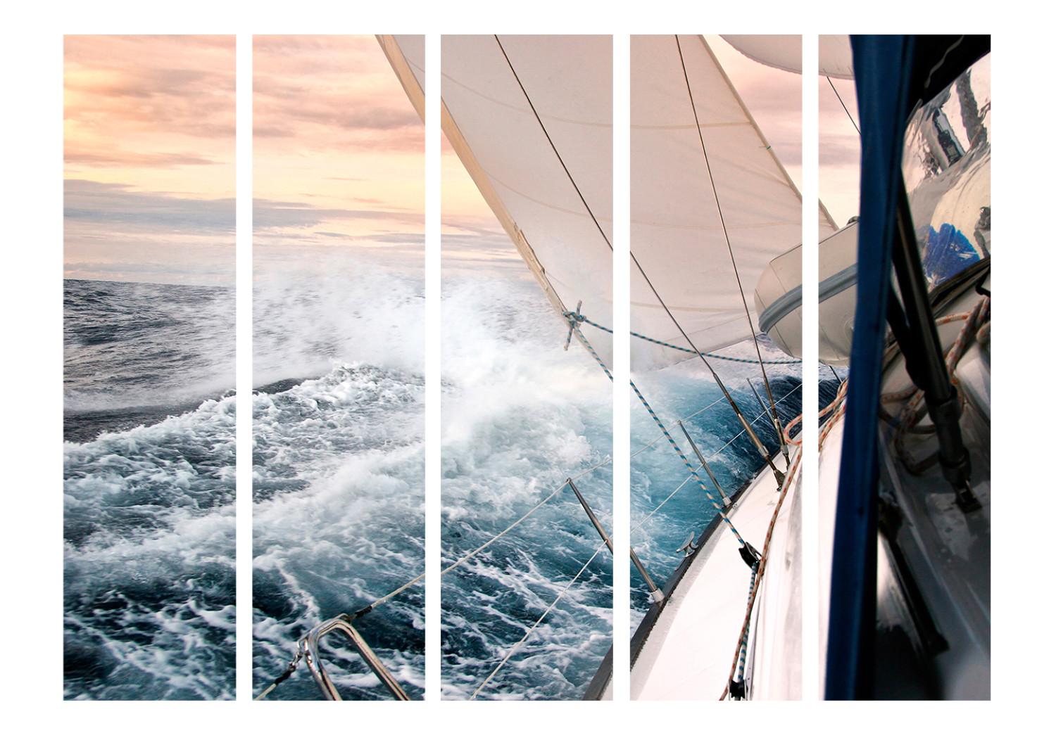 Room Divider Sailing II (5-piece) - boat against dense waves and sunset