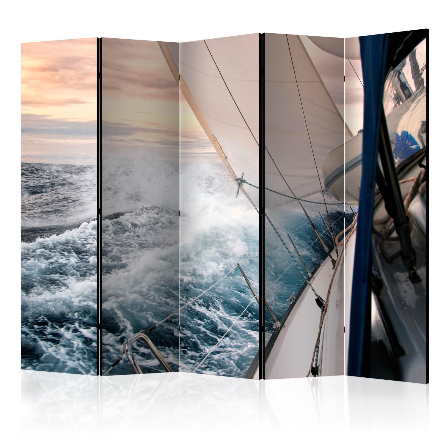 Room Divider Sailing II (5-piece) - boat against dense waves and sunset