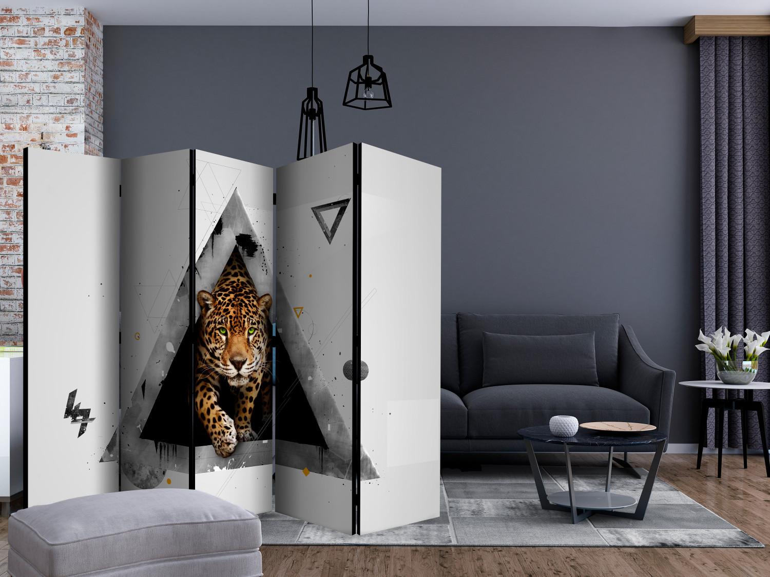 Room Divider Wild Abstraction II (5-piece) - animal and geometric figures