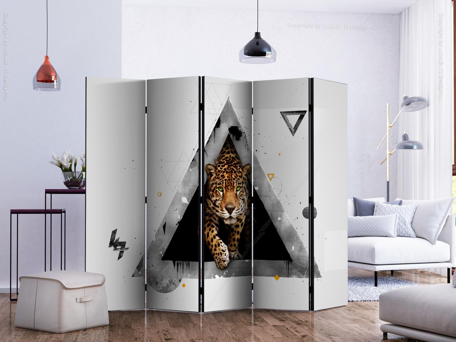 Room Divider Wild Abstraction II (5-piece) - animal and geometric figures