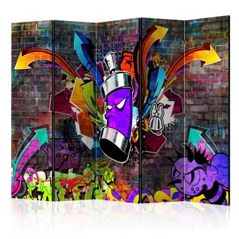 Room Divider Graffiti: Colorful Attack II (5-piece) - street mural on a brick background