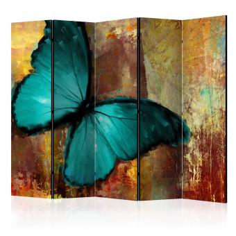Room Divider Painted Butterfly II (5-piece) - abstraction with a turquoise butterfly