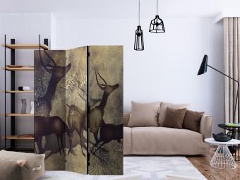 Room Divider Antelopes (3-piece) - silhouettes of wild animals in browns and beiges