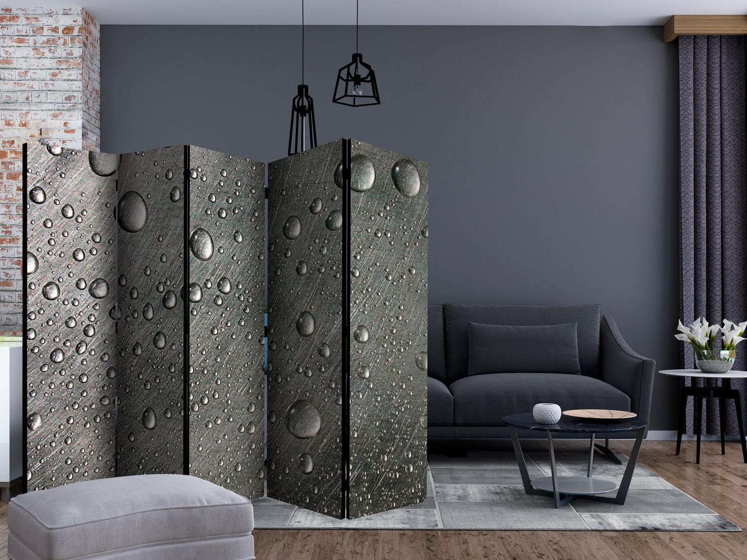 Room Divider Steel Surface with Water Drops II (5-piece) - gray pattern