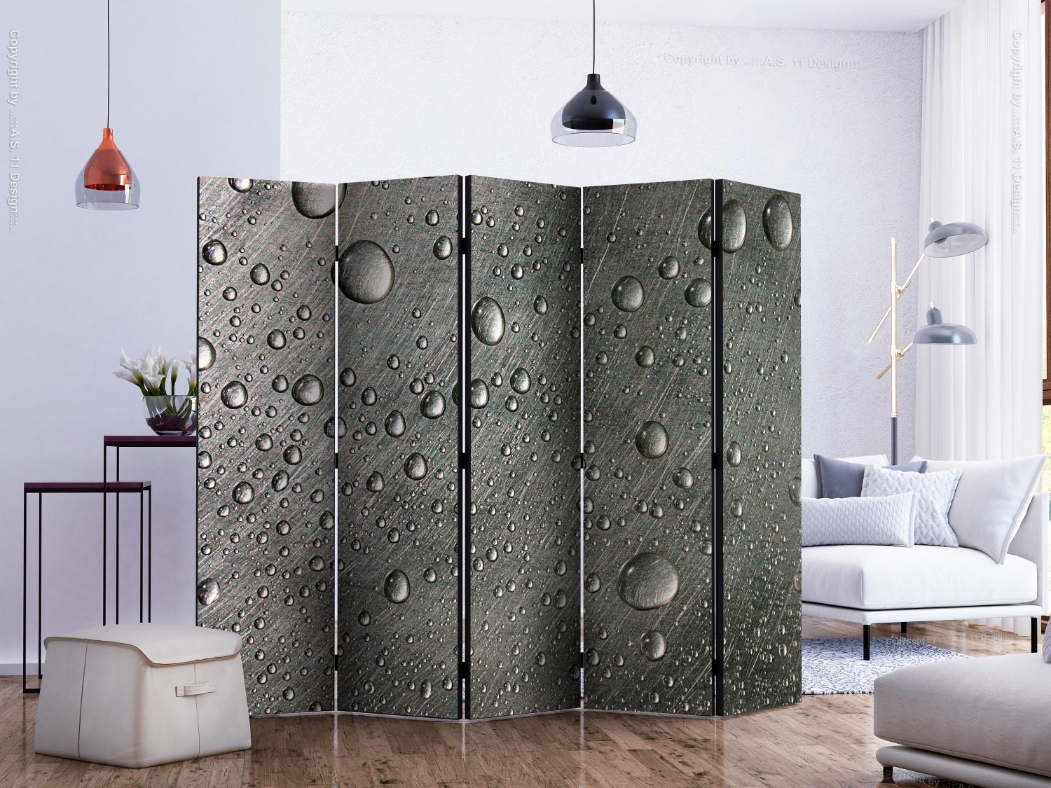 Room Divider Steel Surface with Water Drops II (5-piece) - gray pattern