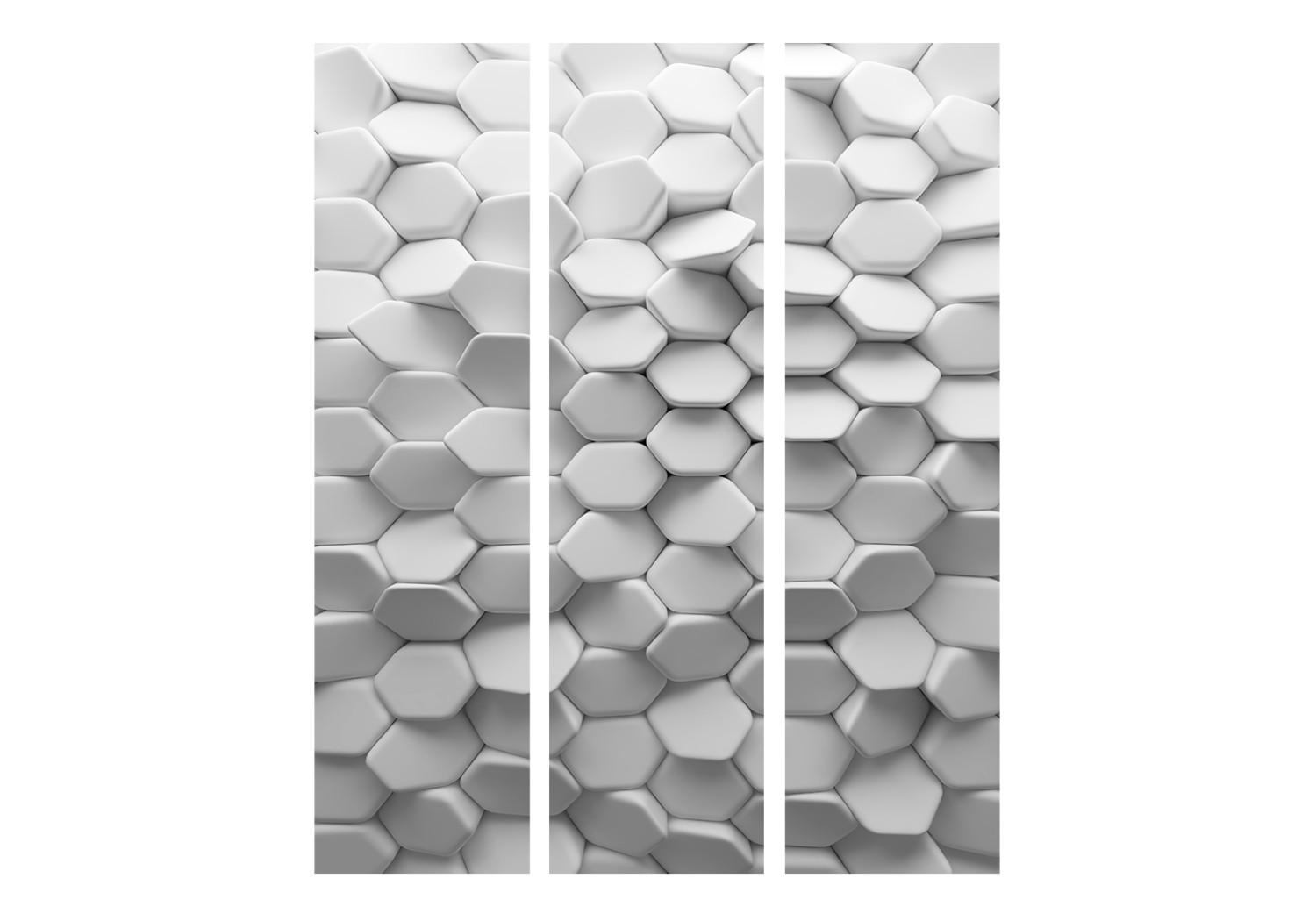 Room Divider White Enigma (3-piece) - composition in geometric gray 3D pattern