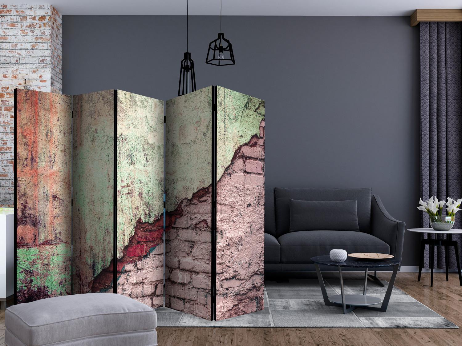 Room Divider Stone Duo II (5-piece) - colorful composition with brick texture