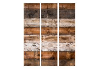 Room Divider Song of Time (3-piece) - simple composition in brown wooden background