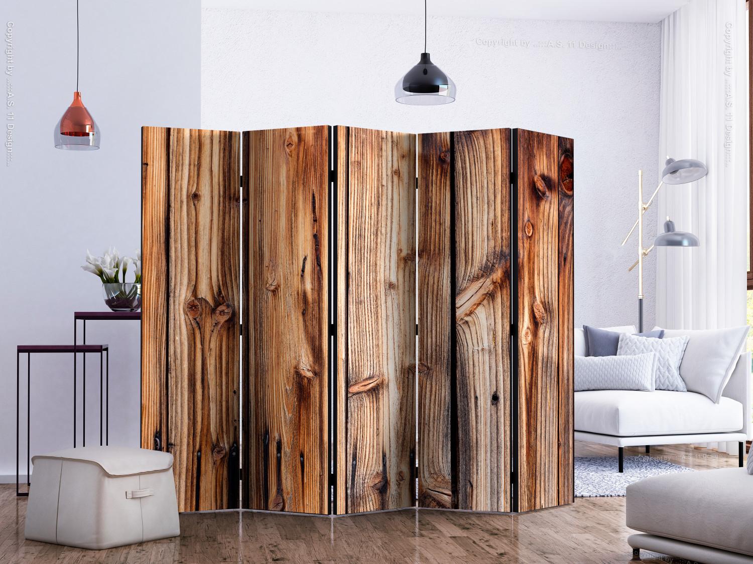 Room Divider Wooden Chamber II (5-piece) - simple composition in brown boards
