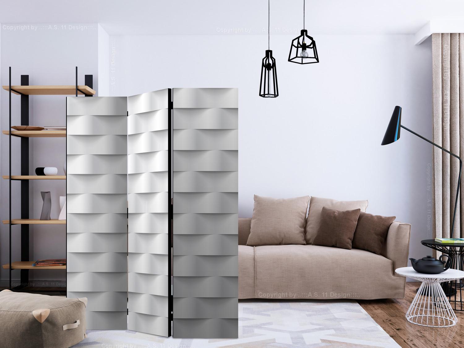 Room Divider White Illusion (3-piece) - unique abstraction in uniform pattern