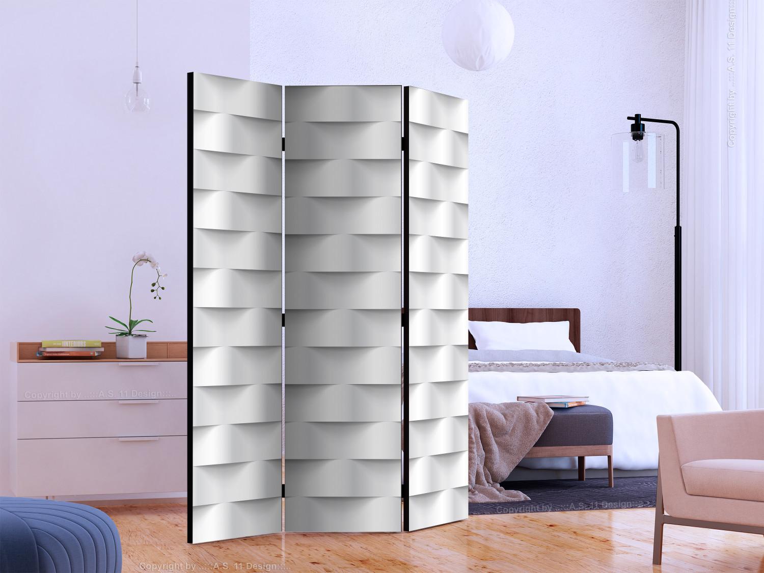 Room Divider White Illusion (3-piece) - unique abstraction in uniform pattern