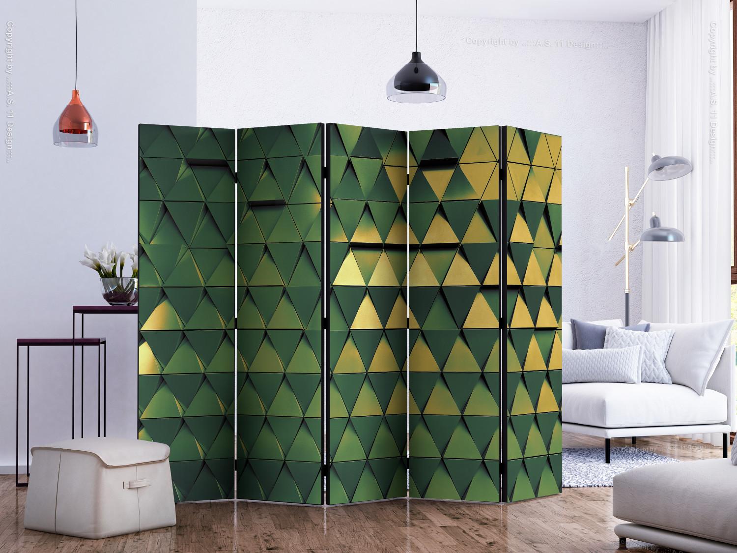 Room Divider Dragon Scales II (5-piece) - unique geometric background in triangles