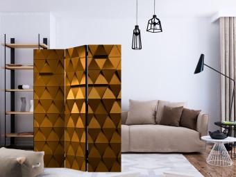 Room Divider Golden Armor (3-piece) - geometric pattern in shining triangles