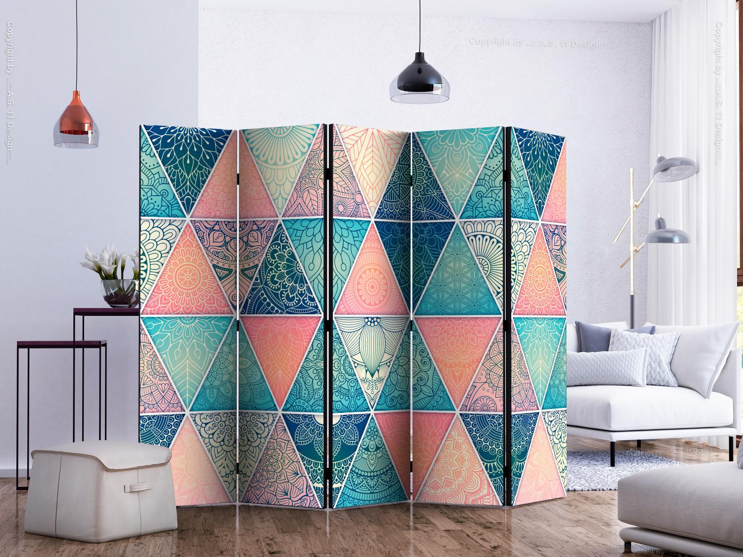 Room Divider Oriental Triangles II - oriental mandalas in colorful triangles