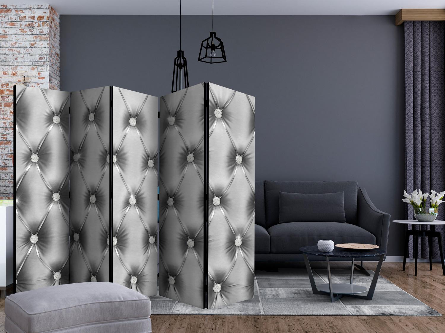 Room Divider Silver Luxury II - quilted leather texture in gray background composition
