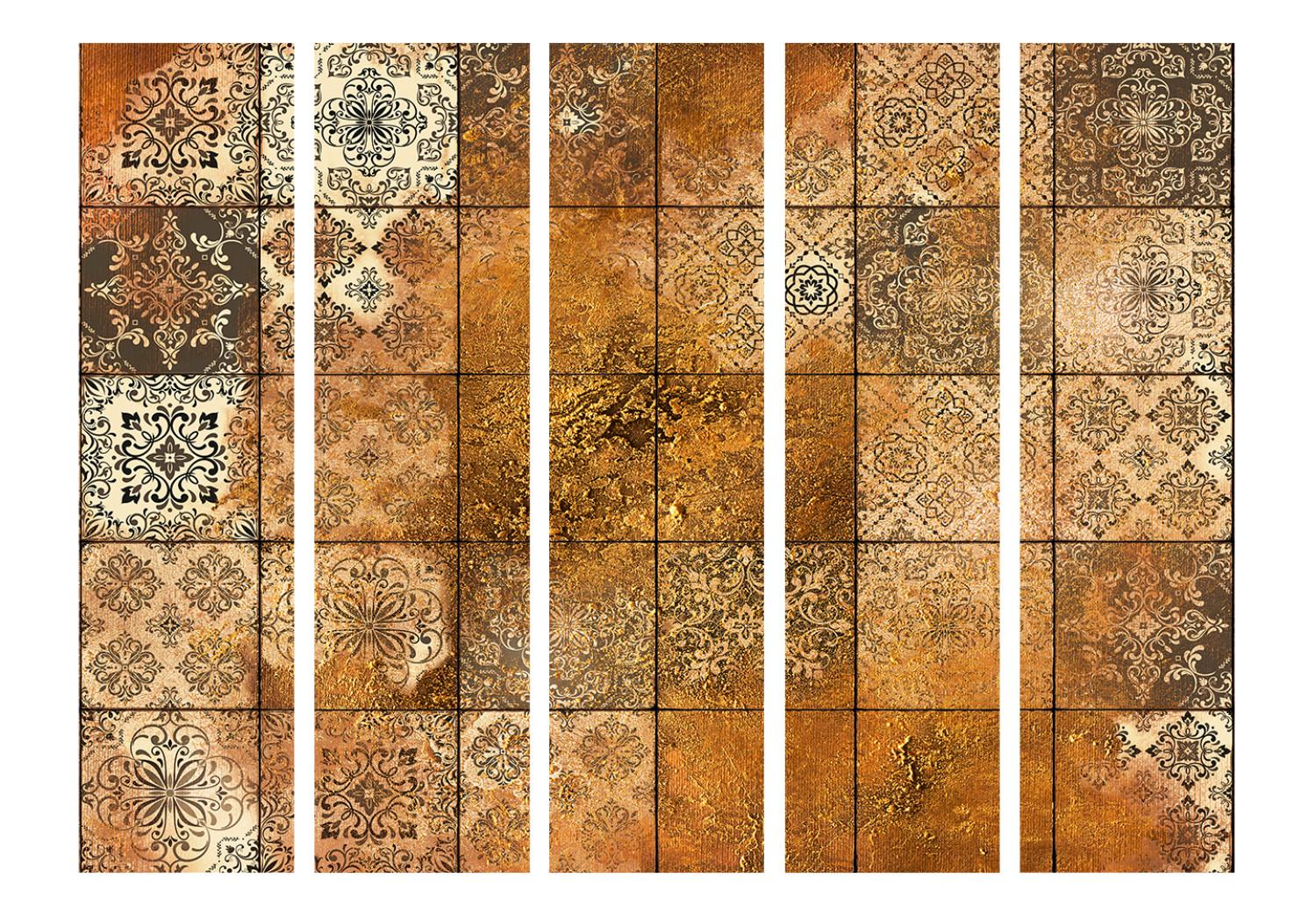 Room Divider Old Tiles II - tiles with oriental mandala patterns in Zen motif
