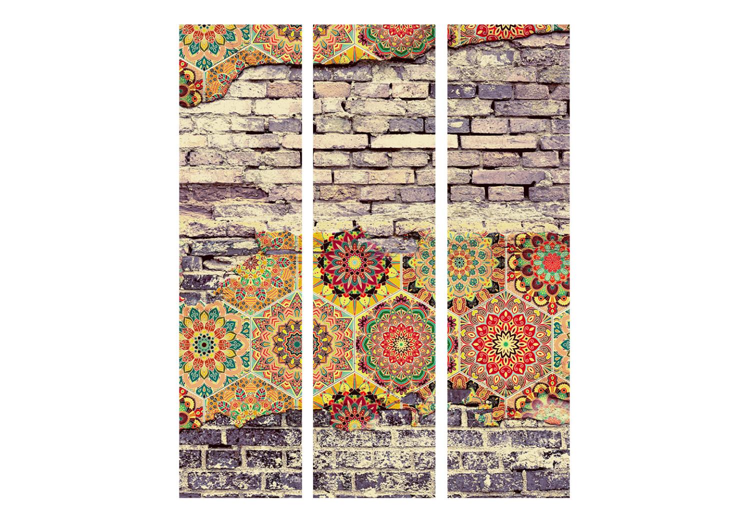 Room Divider Colorful Equation - texture of brick wall with colorful mandalas